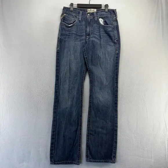Ariat Jeans Men's 32x36 Blue Straight M5 Denim Dark Whisker Faded Workwear Work - Picture 1 of 10